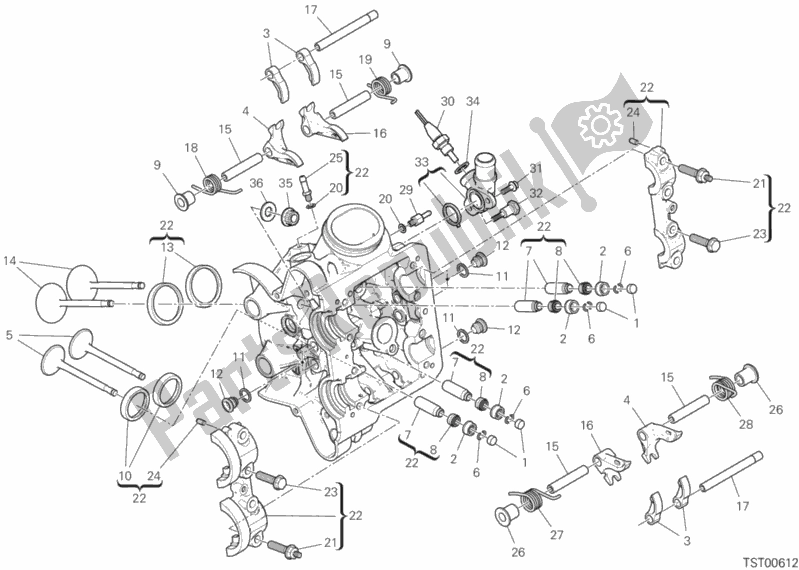 All parts for the Horizontal Cylinder Head of the Ducati Multistrada 1260 S Pikes Peak Thailand 2019